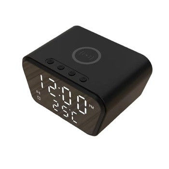 Cargador de teléfono inalámbrico negro con reloj de alarma, reloj de cargador Qi para Airpods
