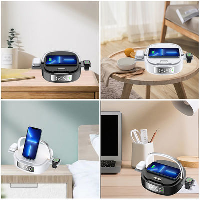 Reloj de mesa multifuncional de alarma Qi con cargador inalámbrico 5 en 1