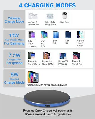 Pad de carga inalámbrico portátil 2 en 1 Qi 10W Superficie de espejo para teléfono móvil