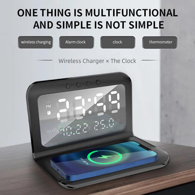 Tipo de alarma de carga rápida con pantalla LED de reloj de cargador inalámbrico ABS Qi
