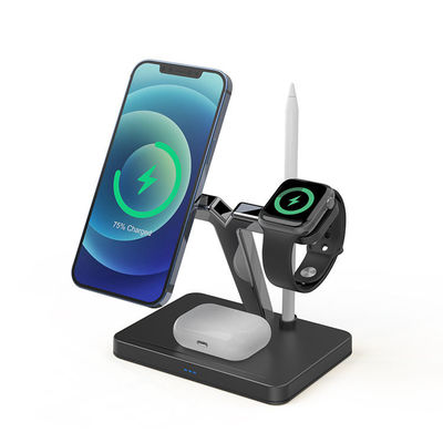 Cargador inalámbrico magnético portátil negro 4 en 1 Qi Carga rápida