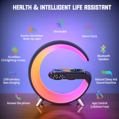 Altavoz Bluetooth con carga de Qi, cargador de luz nocturna de 15w