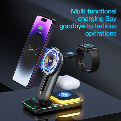 4 en 1 cargador inalámbrico de Qi magnético Dock cortocircuito universal