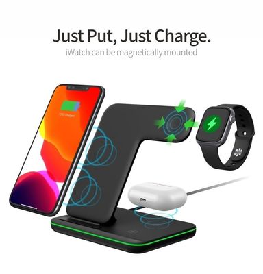 Cargador inalámbrico de silicona Qi 3 en 1, cargador portátil de teléfono inalámbrico 15w