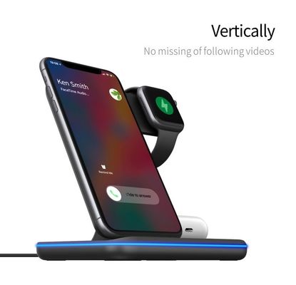 Cargador inalámbrico de silicona Qi 3 en 1, cargador portátil de teléfono inalámbrico 15w
