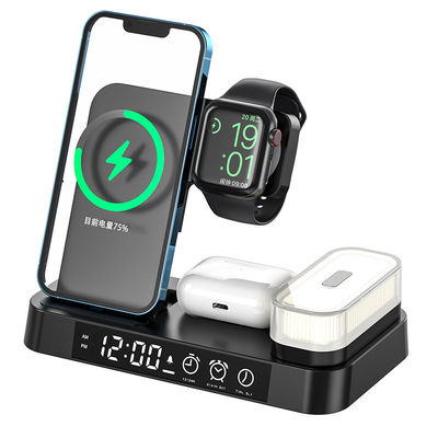 Material ABS 5 en 1 cargador inalámbrico, reloj de cargador inalámbrico con indicador LED