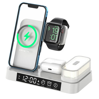 Material ABS 5 en 1 cargador inalámbrico, reloj de cargador inalámbrico con indicador LED