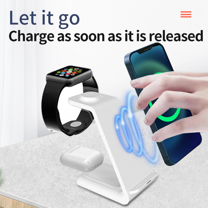 Cargador inalámbrico multifunción Qi 3 en 1 de 15w para Iphone Iwatch Tipo de soporte telefónico